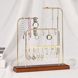 Rectangle Iron Jewelry Display Stands, Wooden Jewelry Organizer Holder for Necklace, Bracelet Display, Home Decorations