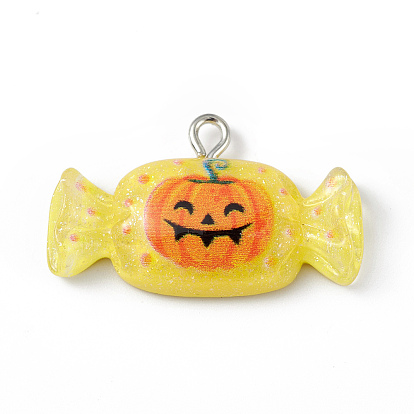 Translucent Resin Pendants, Halloween Candy Charms, with Platinum Tone Iron Loops
