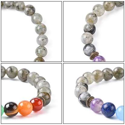 Bracelets extensibles de bijoux de yoga chakra, avec des perles de pierres précieuses naturelles mélangées