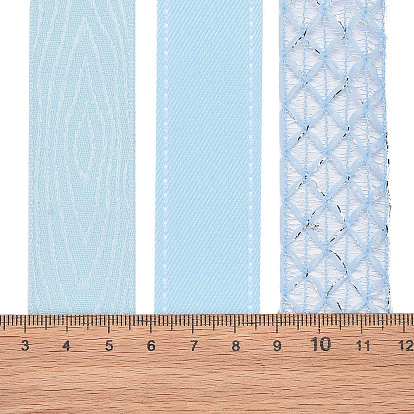 9 Yards 3 Styles Polyester Ribbon, for DIY Handmade Craft, Hair Bowknots and Gift Decoration, Sky Blue Color Palette