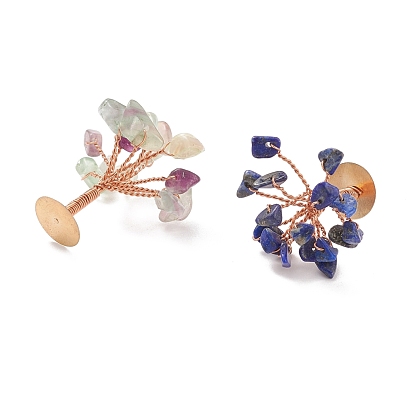 Natural Gemstone Chips Display Decorations, with Golden Plated Brass Wires, Lucky Tree