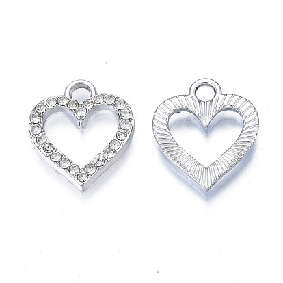 Alloy Charms, with Rhinestone, Cadmium Free & Lead Free, Heart