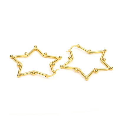 Brass Hoop Earrings, Long-Lasting Plated, Star