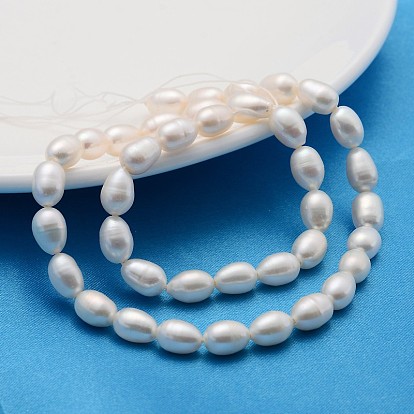 Natural Cultured Freshwater Pearl Beads Strands, Rice, 7~8mm, Hole: 0.8mm, about 45pcs/strand, 13.77 inch ~14.17 inch