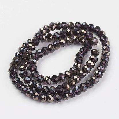 Plaquent verre transparent perles brins, demi-plaqué noir, facette, rondelle