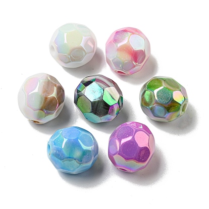 UV Plating Acrylic Beads, Faceted, Round