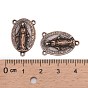 Holy Oval Carved Virgin Mary Tibetan Style Alloy Chandelier Component Links, 3 Loop Connectors, Rosary Center Pieces, Lead Free and Cadmium Free, 23x14.5x3mm, Hole: 1mm, about 470pcs/kg