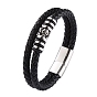 Stainless Steel Skull Beaded Leather Double Layer Multi-strand Bracelet, Gothic Bracelet with Magnetic Clasp for Men