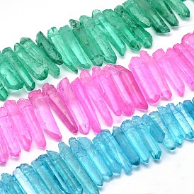 Dyed Natural Quartz Crystal Nugget Bead Strands, 22~51x7~9x6~7mm, Hole: 1mm, about 59~62pcs/strand, 15.3 inch