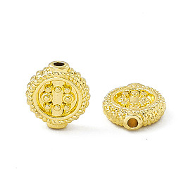 Rack Plating Alloy Beads, Flat Round with Flower