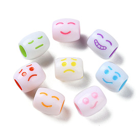 Opaque Acrylic European Beads, Craft Style, Large Hole Beads, Barrel with Smile