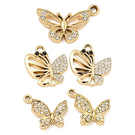 UV Plating Alloy Rhinestone Pendants, Butterfly