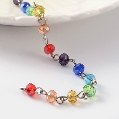 Tonalité de platine chaînes de perles de verre de fer à la main, non soudée, pour colliers bracelets de décision, 39.3 pouce