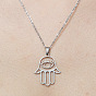 201 Stainless Steel Hollow Hamsa Hand with Eye Pendant Necklace