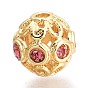 Brass Micro Pave Cubic Zirconia Beads, Hollow, Round, Real 18K Gold Plated