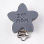 Mother's Day Theme, Food Grade Eco-Friendly Silicone Baby Pacifier Holder Clips, with 304 Stainless Steel Clips, Star with Word I Love Mom, Stainless Steel Color