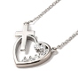 Clear Cubic Zirconia Heart with Cross Pendant Necklace, Brass Jewelry for Women