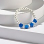 Flower Beads Stretch Bracelet for Children, Glass Pearl & Polymer Clay Beads Bracelet, White