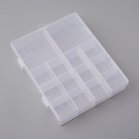 Polypropylene(PP) Bead Storage Container, with Adjustable Dividers and Lids, 14 Compartments, Rectangle