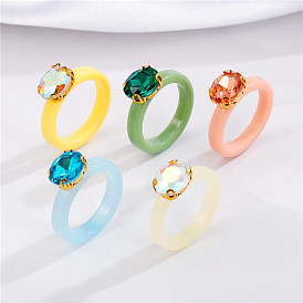 Vintage Candy-Colored Resin Acrylic Ring with Water Diamond for Women