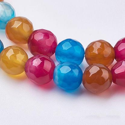 Natural Agate Beads Strands, Faceted, Dyed, Round, Mixed Color