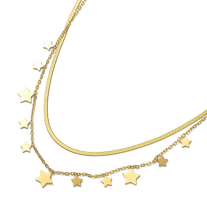 Ионное покрытие (ip) 304 двухслойные ожерелья из троса и елочки из нержавеющей стали, колье со звездами для женщин