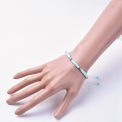 Bracelets tressés en pâte polymère faits main réglables, avec un fil de nylon et des billes de verre