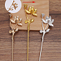 Iron Hair Stick Findings, with Alloy Cabochons Settings, Lotus