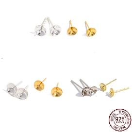 Rhodium Plated 925 Sterling Silver Stud Earring Findings, for Half Drill Beads, with S925 Stamp