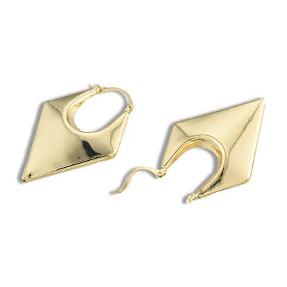 Brass Chunky Rhombus Hoop Earrings for Women, Nickel Free