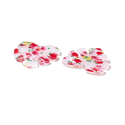 Pendentifs acryliques transparents , feuille de monstera avec motif de fleurs