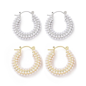 ABS Plastic Imitation Pearl Beaded Ring Hoop Earrings, Brass Jewelry for Women