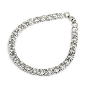 Fashionable 304 Stainless Steel Cuban Link Chain Bracelets, with Lobster Claw Clasps, 8-5/8 inch (220mm), 6.5mm