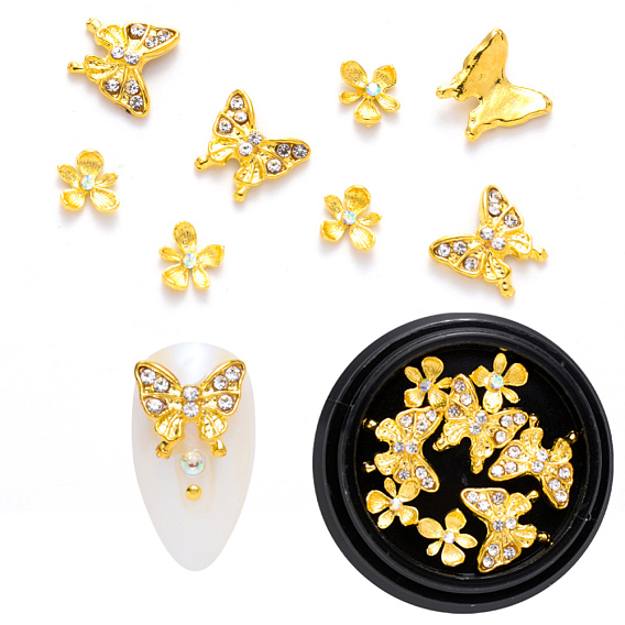 Alloy Rhinestone Cabochons, Nail Art Decoration Accessories, Flower & Butterfly