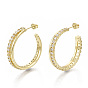 Brass Micro Pave Clear Cubic Zirconia Stud Earrings, Half Hoop Earrings, with Ear Nuts, Nickel Free, Ring