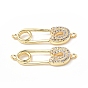 Eco-Friendly Rack Plating Brass Micro Pave Clear Cubic Zirconia Connector Charms, Safety Pins Links, Long-Lasting Plated, Lead Free & Cadmium Free