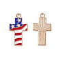 American Flag Style Alloy Enamel Pendants, Light Gold, Cross with Star Charm