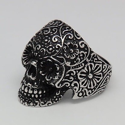 Personalized Retro Halloween Jewelry Sugar Skull Rings for Men, 304 Stainless Steel Wide Band Rings, For Mexico Holiday Day of the Dead