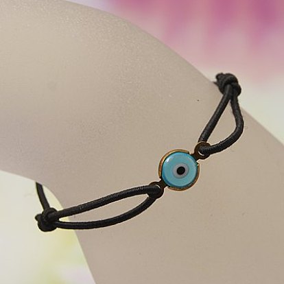 Fashion Adjustable Link Bracelets, with Handmade Lampwork Links and Elastic Cord, Evil Eye, Adjustable Diameter: 40~70mm