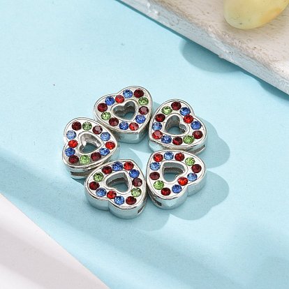 Alloy Rhinestone Slide Charms, Cadmium Free & Lead Free, Mother's Day Charms, Heart