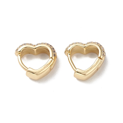 Heart Clear Cubic Zirconia Hoop Earrings, Brass Jewelry for Women