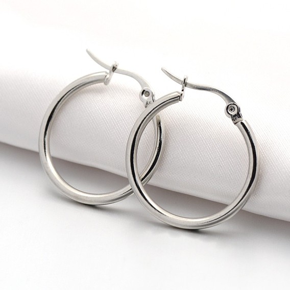 201 Stainless Steel Big Hoop Earrings, with 304 Stainless Steel Pin, Hypoallergenic Earrings, Ring Shape