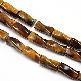 Natural Tiger Eye Twist Column Beads Strands, 21x10x10mm, Hole: 1mm, about 20pcs/strand, 15.74 inch