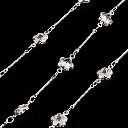 Brass Star Link Chains, with Clear Cubic Zirconia Beaded, Unwelded, with Spool