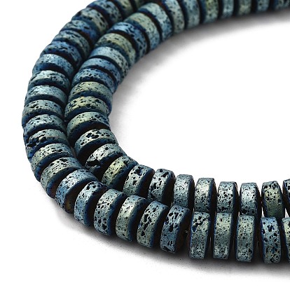 Electroplated Natural Lava Rock Beads Strands, Flat Round/Disc, Heishi Beads