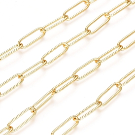 Soldered Brass Paperclip Chains, Drawn Elongated Cable Chains, Cadmium Free & Lead Free, Long-Lasting Plated