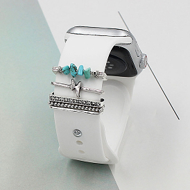 Ensemble de charmes de bracelet de montre turquoise synthétique, bracelet de montre en alliage de foudre boucles d'anneau décoratives