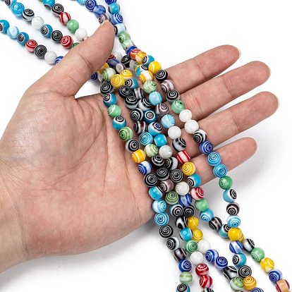 Handmade Millefiori Glass Round Beads Strands, 10mm, Hole: 1.5mm, about 38pcs/strand, 14.5 inch