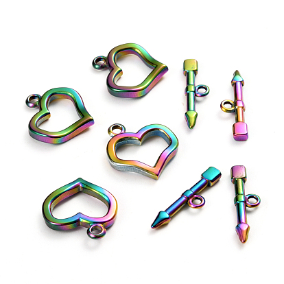 Ion Plating(IP) 304 Stainless Steel Toggle Clasps, Heart & Arrow