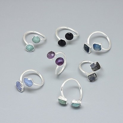 Регулируемые кольца перста природных драгоценных камней, с латунной фурнитурой , плоско-круглые